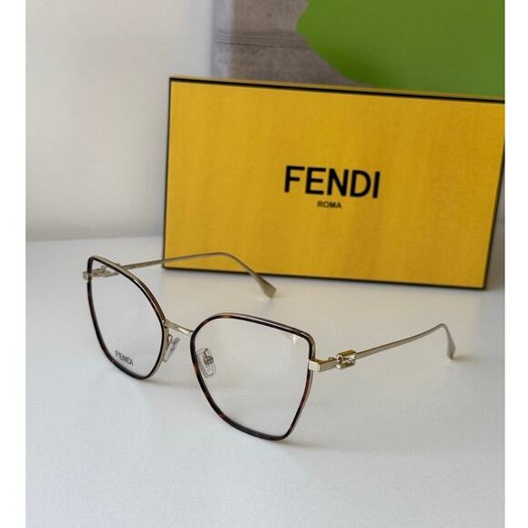 NEW Fendi FE50012I Brown Gold Cat Eye Eyeglasses Frames - Picture 1 of 7